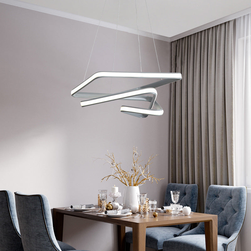 Grey Line Chandelier Lamp Simplicity Metal LED Strip Pendant Light for Dining Room Clearhalo 'Ceiling Lights' 'Chandeliers' Lighting' 2618925