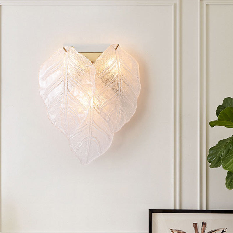 Leaf-Shaped Hallway Wall Sconce Light Frosted Glass 3 Bulbs Modern Style Wall Lighting Fixture in White White Clearhalo 'Modern wall lights' 'Modern' 'Wall Lamps & Sconces' 'Wall Lights' Lighting' 261900