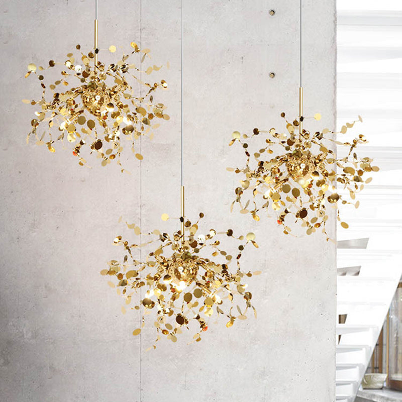 Stainless Steel Leaves Pendant Light Modern 3-Light Sequin Chandelier for Clothing Store Clearhalo 'Ceiling Lights' 'Chandeliers' Lighting' options 2619001