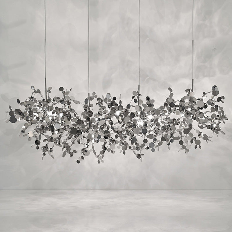 Stainless Steel Leaves Pendant Light Modern 3-Light Sequin Chandelier for Clothing Store Clearhalo 'Ceiling Lights' 'Chandeliers' Lighting' options 2619002