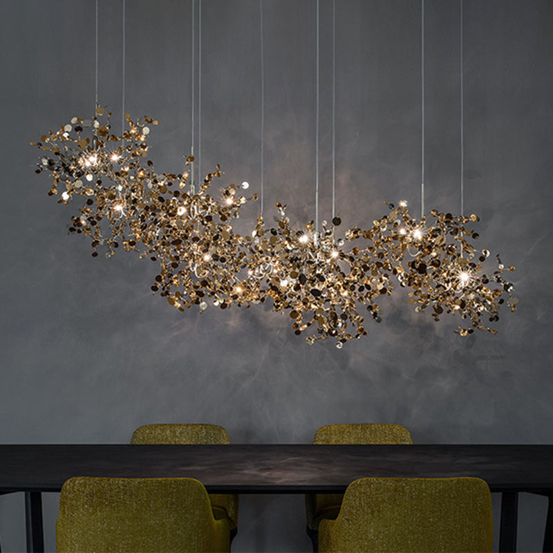 Stainless Steel Leaves Pendant Light Modern 3-Light Sequin Chandelier for Clothing Store Clearhalo 'Ceiling Lights' 'Chandeliers' Lighting' options 2619008