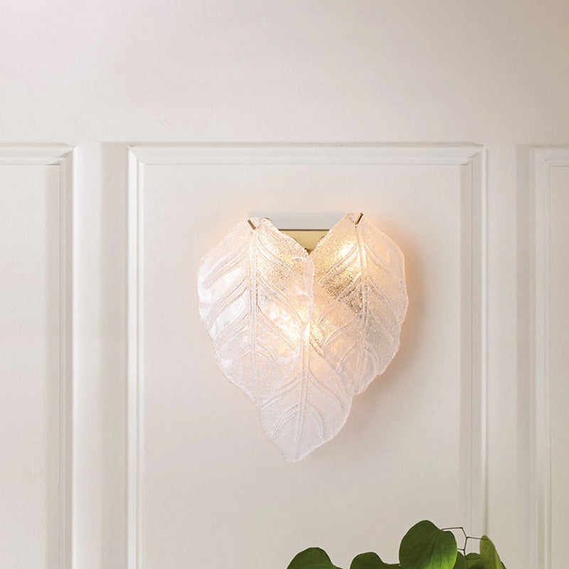 Leaf-Shaped Hallway Wall Sconce Light Frosted Glass 3 Bulbs Modern Style Wall Lighting Fixture in White Clearhalo 'Modern wall lights' 'Modern' 'Wall Lamps & Sconces' 'Wall Lights' Lighting' 261901