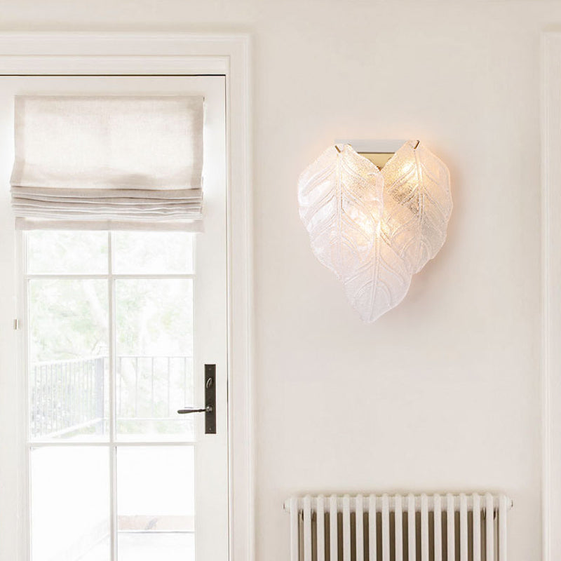 Leaf-Shaped Hallway Wall Sconce Light Frosted Glass 3 Bulbs Modern Style Wall Lighting Fixture in White Clearhalo 'Modern wall lights' 'Modern' 'Wall Lamps & Sconces' 'Wall Lights' Lighting' 261902