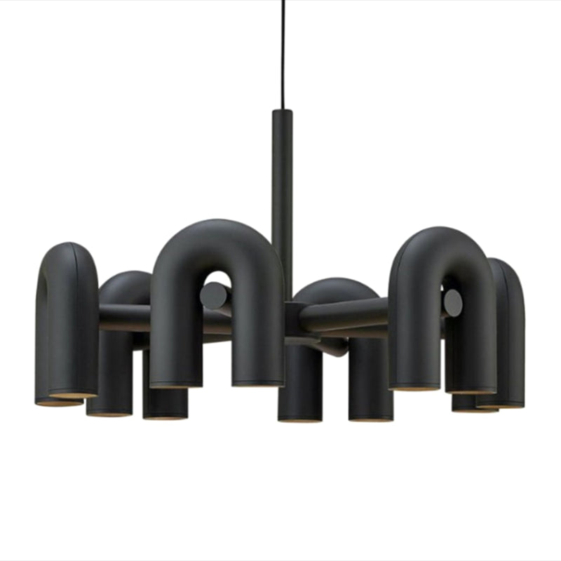 U Shaped LED Chandelier Light Art Deco Metal Living Room Suspended Lighting Fixture 6 Black Clearhalo 'Ceiling Lights' 'Chandeliers' Lighting' options 2619026_737785f4-daae-459c-ba5c-997f4133d14b