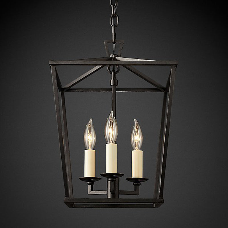 4-Light Cage Pendant Lighting Industrial Metal Hanging Chandelier with Candle Design Clearhalo 'Ceiling Lights' 'Chandeliers' Lighting' options 2619036