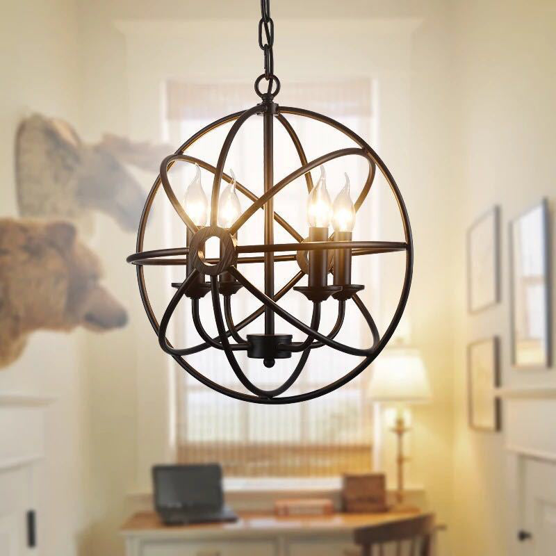 4 Lights Metal Caged Pendant Industrial Interlinked Rings Living Room Chandelier Light Clearhalo 'Ceiling Lights' 'Chandeliers' Lighting' options 2619044