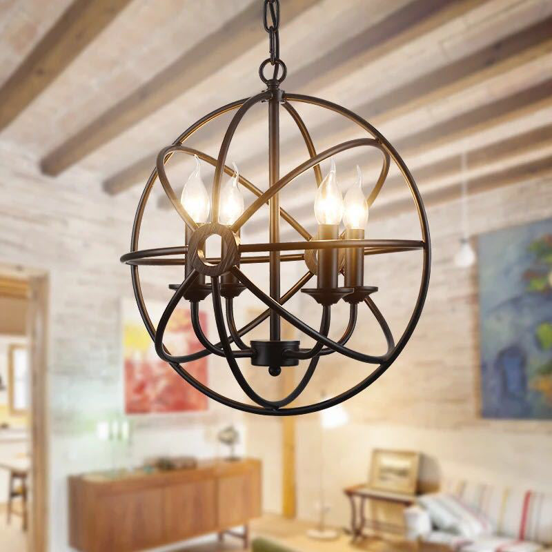 4 Lights Metal Caged Pendant Industrial Interlinked Rings Living Room Chandelier Light Clearhalo 'Ceiling Lights' 'Chandeliers' Lighting' options 2619045