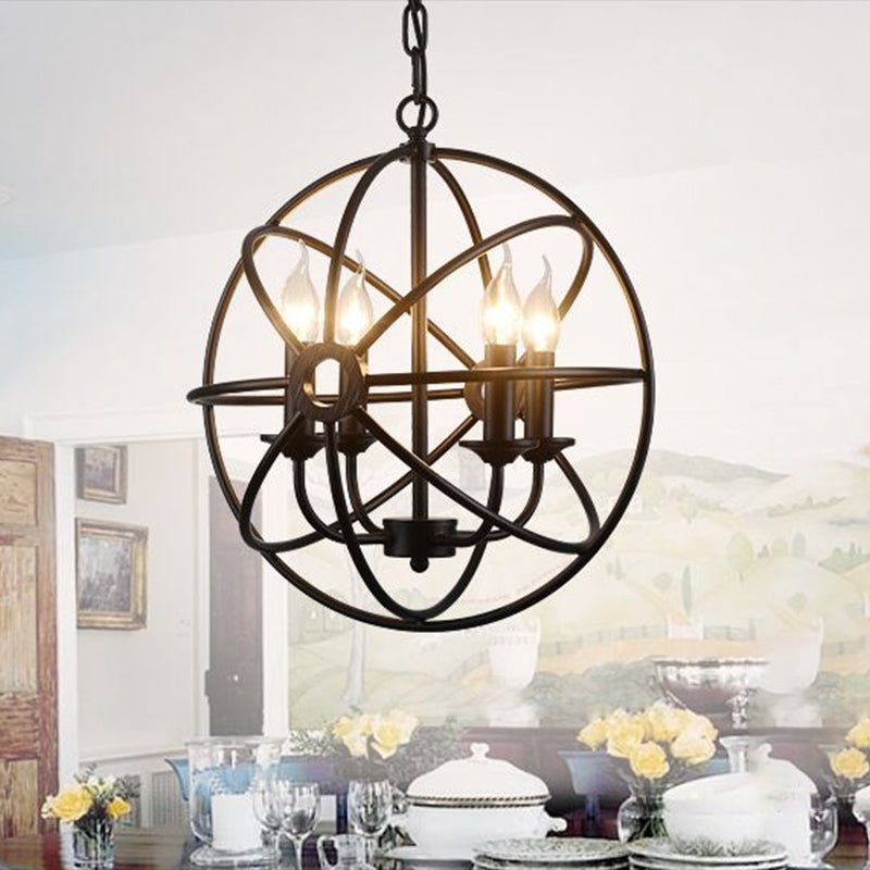 4 Lights Metal Caged Pendant Industrial Interlinked Rings Living Room Chandelier Light Clearhalo 'Ceiling Lights' 'Chandeliers' Lighting' options 2619046