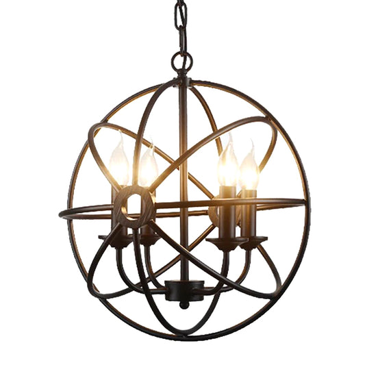 4 Lights Metal Caged Pendant Industrial Interlinked Rings Living Room Chandelier Light Clearhalo 'Ceiling Lights' 'Chandeliers' Lighting' options 2619048