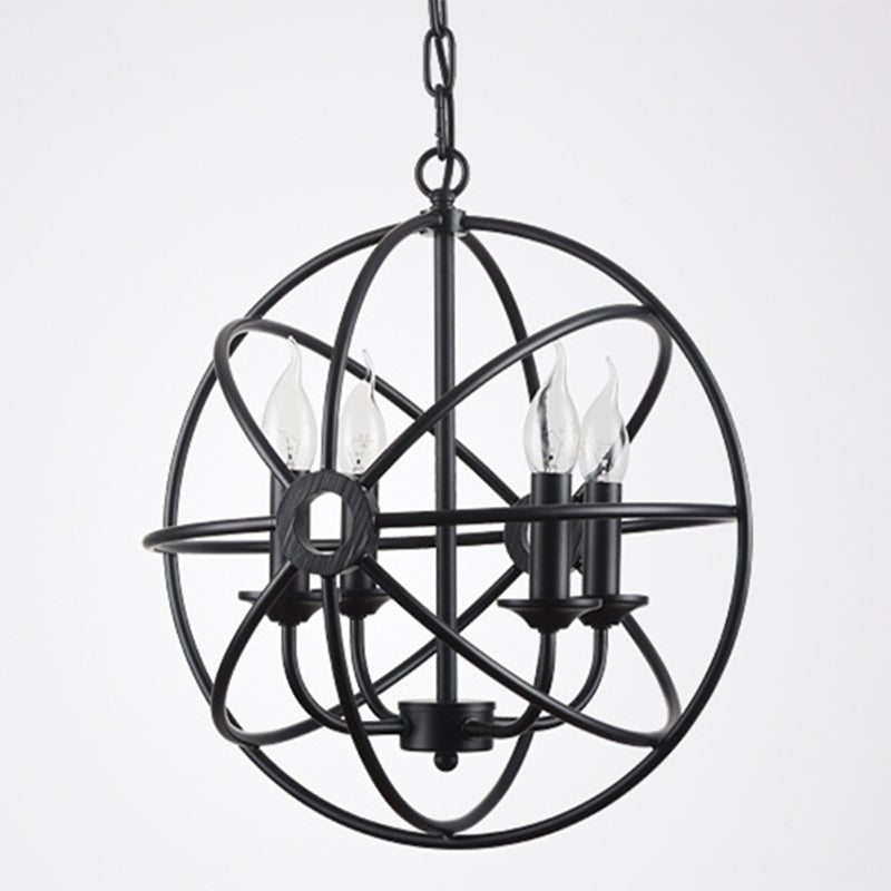 4 Lights Metal Caged Pendant Industrial Interlinked Rings Living Room Chandelier Light Clearhalo 'Ceiling Lights' 'Chandeliers' Lighting' options 2619051