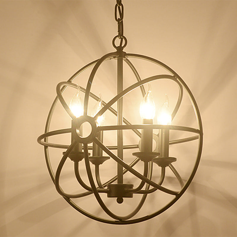 4 Lights Metal Caged Pendant Industrial Interlinked Rings Living Room Chandelier Light Clearhalo 'Ceiling Lights' 'Chandeliers' Lighting' options 2619052