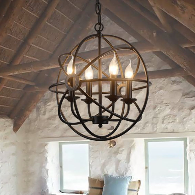 4 Lights Metal Caged Pendant Industrial Interlinked Rings Living Room Chandelier Light Clearhalo 'Ceiling Lights' 'Chandeliers' Lighting' options 2619054