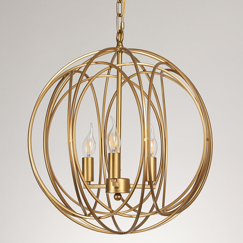 Antique Style Globe Chandelier Metal Suspension Light Fixture in Gold for Hallway Clearhalo 'Ceiling Lights' 'Chandeliers' Lighting' options 2619055