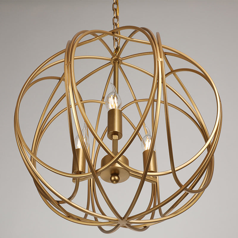 Antique Style Globe Chandelier Metal Suspension Light Fixture in Gold for Hallway Clearhalo 'Ceiling Lights' 'Chandeliers' Lighting' options 2619056