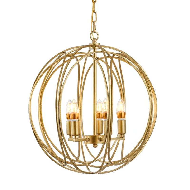 Antique Style Globe Chandelier Metal Suspension Light Fixture in Gold for Hallway Clearhalo 'Ceiling Lights' 'Chandeliers' Lighting' options 2619059