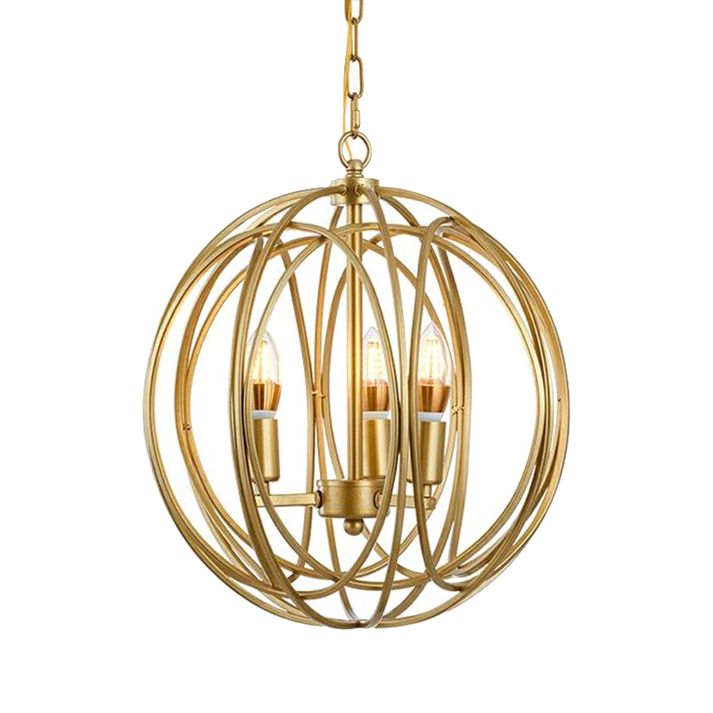 Antique Style Globe Chandelier Metal Suspension Light Fixture in Gold for Hallway 3 Gold Clearhalo 'Ceiling Lights' 'Chandeliers' Lighting' options 2619060_7b81b4cd-cac0-4c3f-b1fc-2d53b9c3fe39