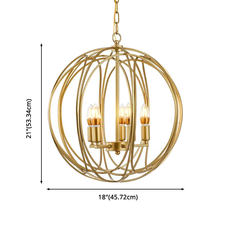 Antique Style Globe Chandelier Metal Suspension Light Fixture in Gold for Hallway Clearhalo 'Ceiling Lights' 'Chandeliers' Lighting' options 2619061