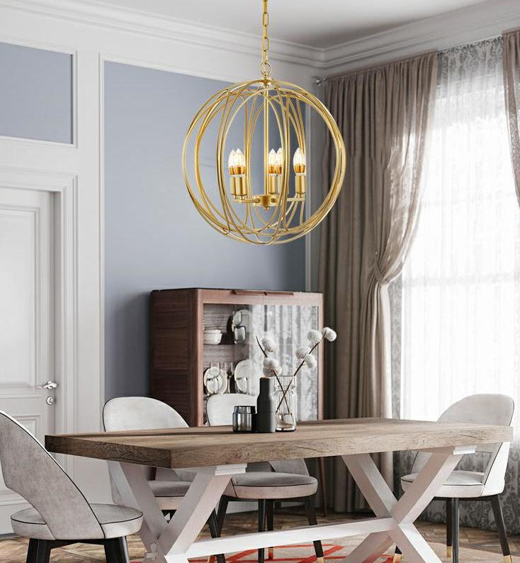 Antique Style Globe Chandelier Metal Suspension Light Fixture in Gold for Hallway Clearhalo 'Ceiling Lights' 'Chandeliers' Lighting' options 2619064