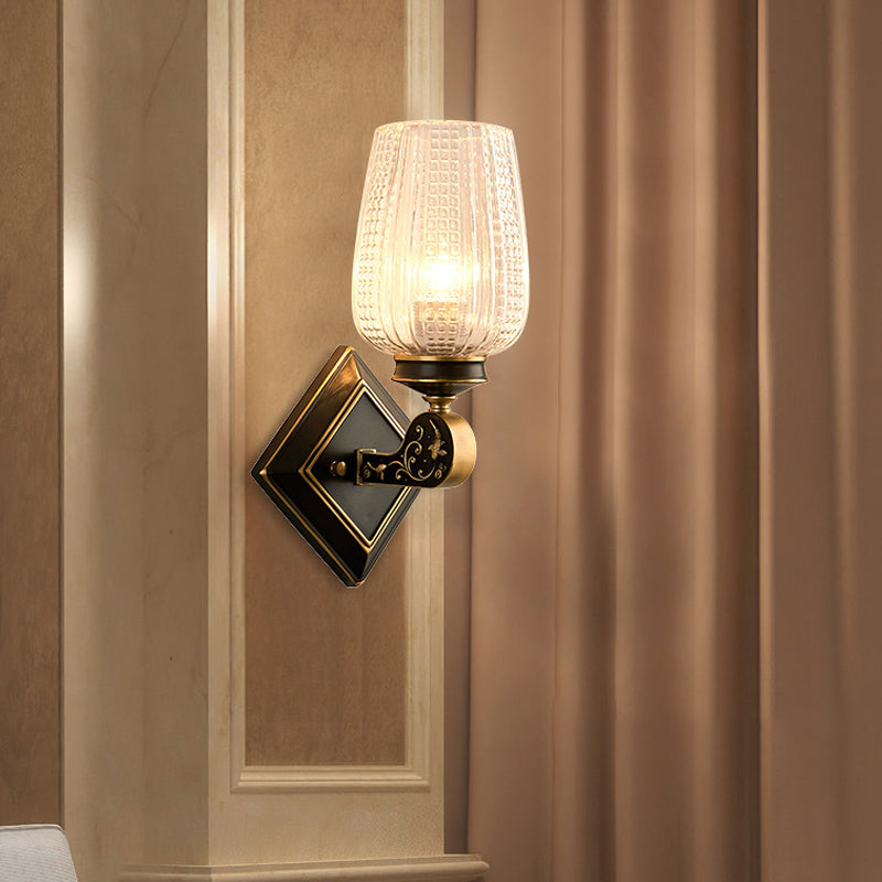 Cup Shade Wall Mounted Light Contemporary Style Clear Textured Glass 1 Bulb Brass Wall Lighting Clearhalo 'Modern wall lights' 'Modern' 'Wall Lamps & Sconces' 'Wall Lights' Lighting' 261907