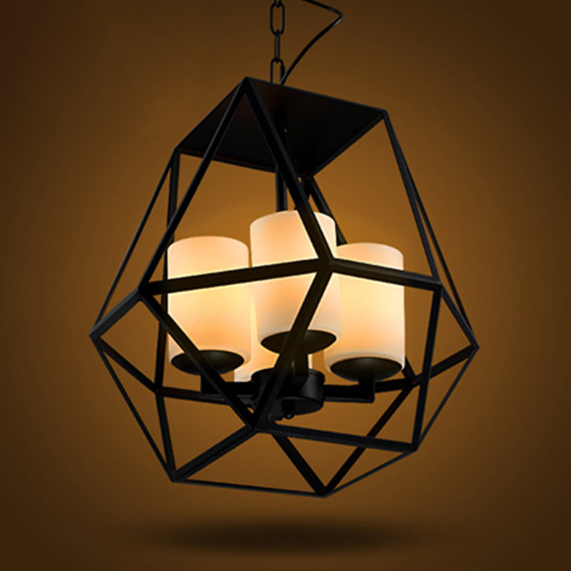 Metal Black Finish Chandelier Caged Country Style Suspension Light with Faux Candles 4 Black Clearhalo 'Ceiling Lights' 'Chandeliers' Lighting' 2619077