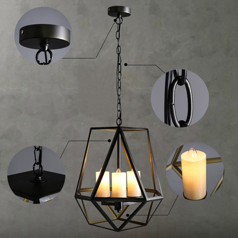 Metal Black Finish Chandelier Caged Country Style Suspension Light with Faux Candles Clearhalo 'Ceiling Lights' 'Chandeliers' Lighting' 2619081