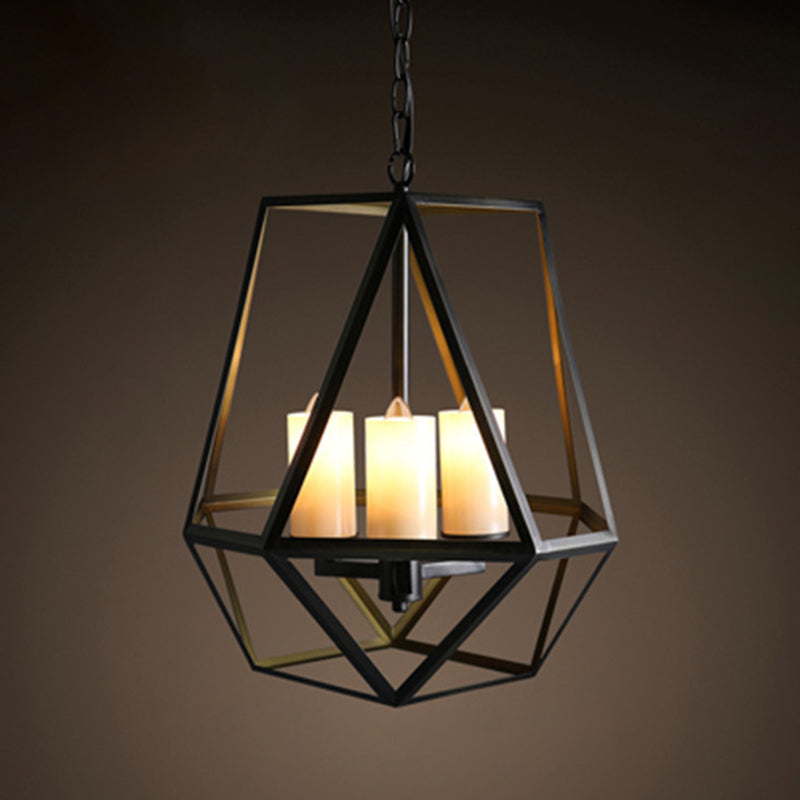 Metal Black Finish Chandelier Caged Country Style Suspension Light with Faux Candles Clearhalo 'Ceiling Lights' 'Chandeliers' Lighting' 2619082