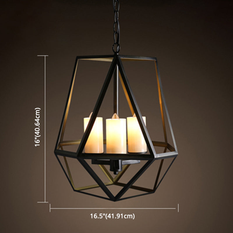 Metal Black Finish Chandelier Caged Country Style Suspension Light with Faux Candles Clearhalo 'Ceiling Lights' 'Chandeliers' Lighting' 2619083