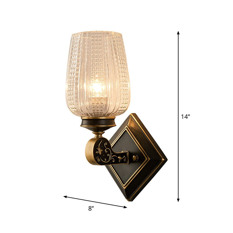 Cup Shade Wall Mounted Light Contemporary Style Clear Textured Glass 1 Bulb Brass Wall Lighting Clearhalo 'Modern wall lights' 'Modern' 'Wall Lamps & Sconces' 'Wall Lights' Lighting' 261911