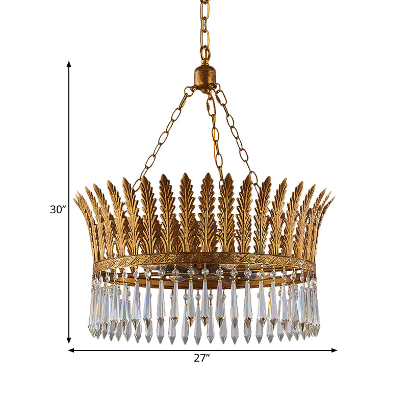 Brass Round Chandelier Lamp Traditional Metal and Crystal 4/6 Lights Living Room Hanging Light Clearhalo 'Ceiling Lights' 'Chandeliers' Lighting' options 261913