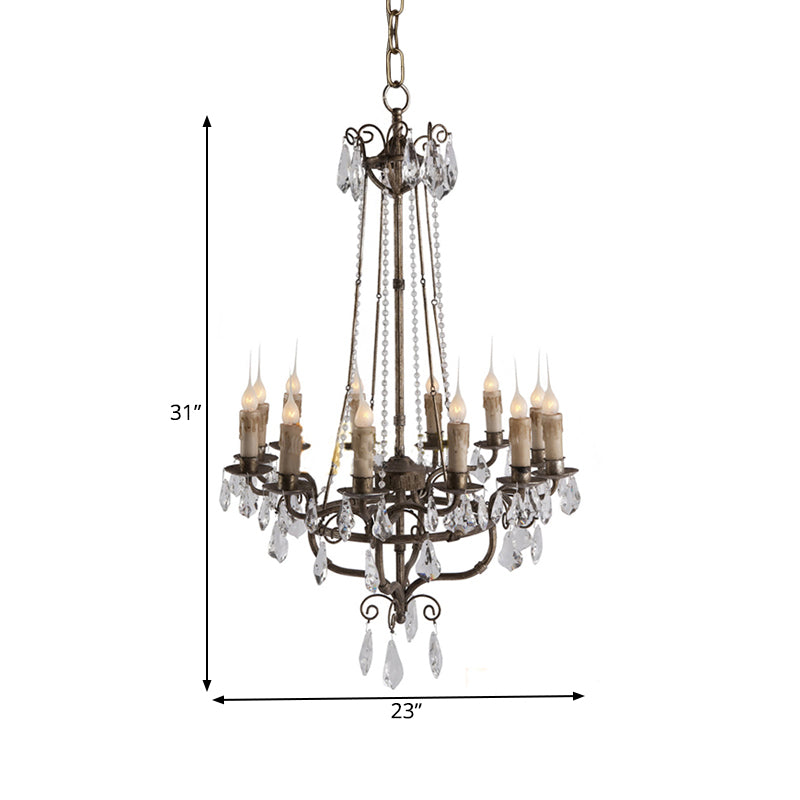 Crystal Candle Ceiling Chandelier Traditional 12 Lights Living Room Pendant Lighting in Bronze Clearhalo 'Ceiling Lights' 'Chandeliers' Lighting' options 261915