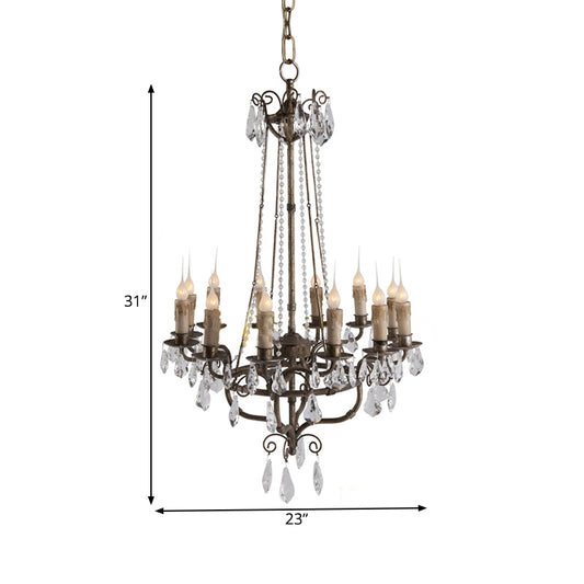 Crystal Candle Ceiling Chandelier Traditional 12 Lights Living Room Pendant Lighting in Bronze Clearhalo 'Ceiling Lights' 'Chandeliers' Lighting' options 261915