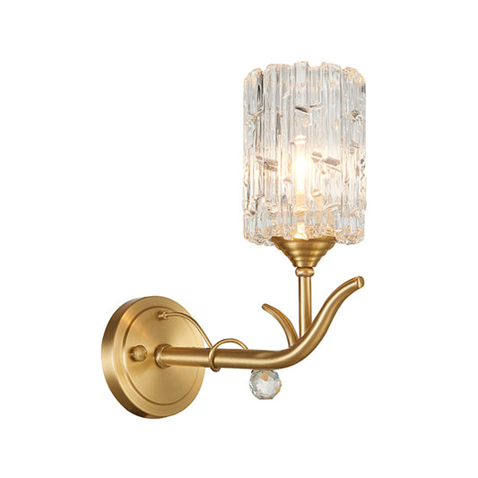 Cylindrical Corridor Wall Mount Light Clear Glass 1/2-Head Vintage Style Wall Sconce in Gold Finish Clearhalo 'Modern wall lights' 'Modern' 'Wall Lamps & Sconces' 'Wall Lights' Lighting' 261920