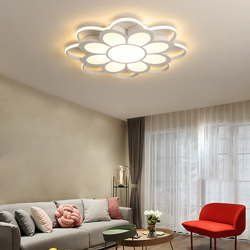 20.5"/27"/31.5" W LED Crystal Flush Light Simple White Floral Living Room Flush Mount Lamp in Warm/White/3 Color Light Clearhalo 'Ceiling Lights' 'Close To Ceiling Lights' 'Close to ceiling' 'Flush mount' Lighting' 261931