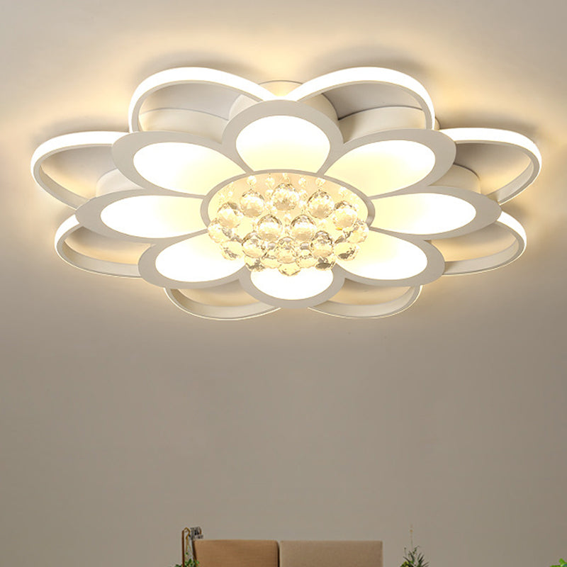 20.5"/27"/31.5" W LED Crystal Flush Light Simple White Floral Living Room Flush Mount Lamp in Warm/White/3 Color Light White 27" Clearhalo 'Ceiling Lights' 'Close To Ceiling Lights' 'Close to ceiling' 'Flush mount' Lighting' 261936