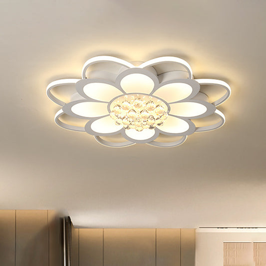 20.5"/27"/31.5" W LED Crystal Flush Light Simple White Floral Living Room Flush Mount Lamp in Warm/White/3 Color Light Clearhalo 'Ceiling Lights' 'Close To Ceiling Lights' 'Close to ceiling' 'Flush mount' Lighting' 261937