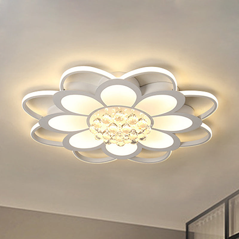 20.5"/27"/31.5" W LED Crystal Flush Light Simple White Floral Living Room Flush Mount Lamp in Warm/White/3 Color Light Clearhalo 'Ceiling Lights' 'Close To Ceiling Lights' 'Close to ceiling' 'Flush mount' Lighting' 261938