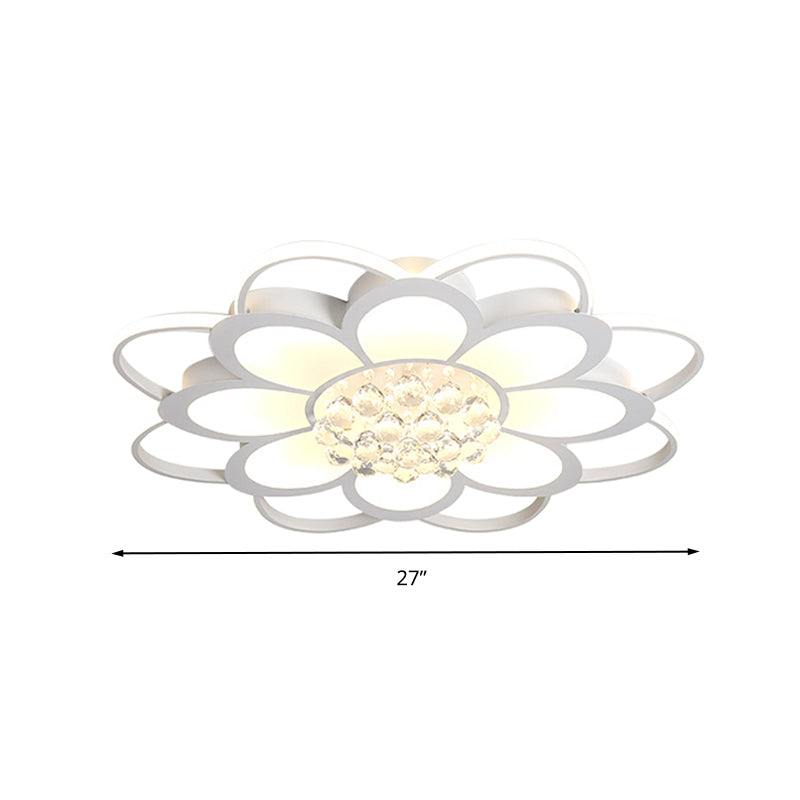 20.5"/27"/31.5" W LED Crystal Flush Light Simple White Floral Living Room Flush Mount Lamp in Warm/White/3 Color Light Clearhalo 'Ceiling Lights' 'Close To Ceiling Lights' 'Close to ceiling' 'Flush mount' Lighting' 261941