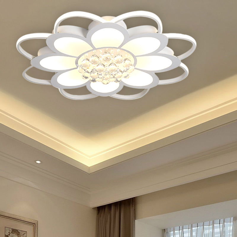 20.5"/27"/31.5" W LED Crystal Flush Light Simple White Floral Living Room Flush Mount Lamp in Warm/White/3 Color Light White 31.5" Clearhalo 'Ceiling Lights' 'Close To Ceiling Lights' 'Close to ceiling' 'Flush mount' Lighting' 261942