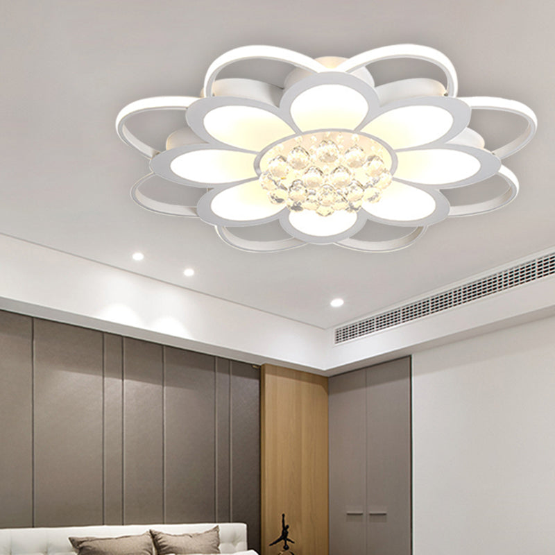 20.5"/27"/31.5" W LED Crystal Flush Light Simple White Floral Living Room Flush Mount Lamp in Warm/White/3 Color Light Clearhalo 'Ceiling Lights' 'Close To Ceiling Lights' 'Close to ceiling' 'Flush mount' Lighting' 261943