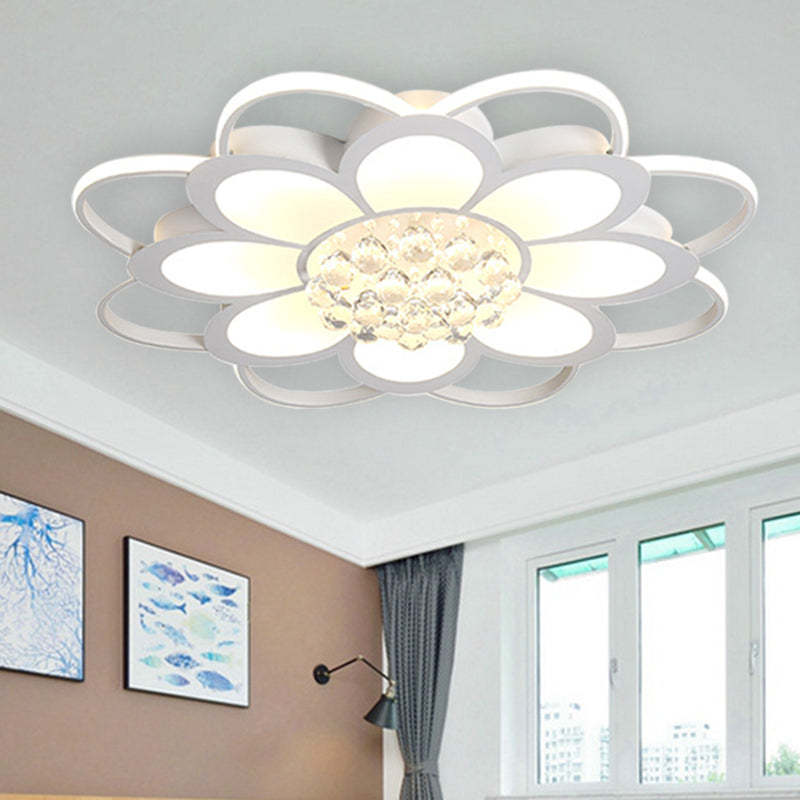 20.5"/27"/31.5" W LED Crystal Flush Light Simple White Floral Living Room Flush Mount Lamp in Warm/White/3 Color Light Clearhalo 'Ceiling Lights' 'Close To Ceiling Lights' 'Close to ceiling' 'Flush mount' Lighting' 261944