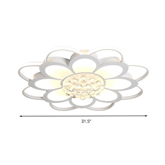 20.5"/27"/31.5" W LED Crystal Flush Light Simple White Floral Living Room Flush Mount Lamp in Warm/White/3 Color Light Clearhalo 'Ceiling Lights' 'Close To Ceiling Lights' 'Close to ceiling' 'Flush mount' Lighting' 261947