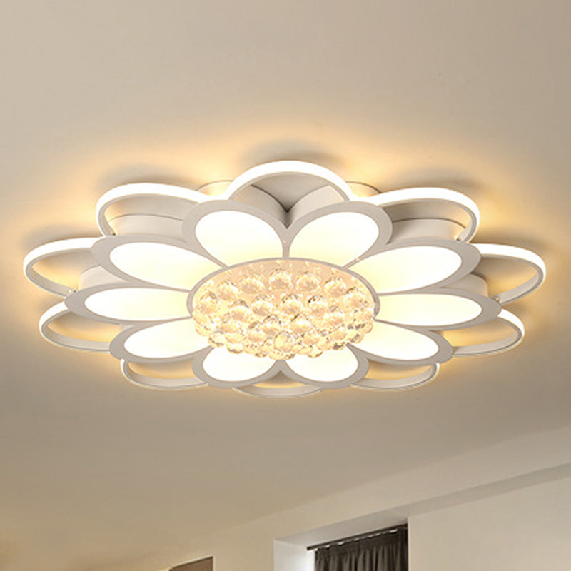 20.5"/27"/31.5" W LED Crystal Flush Light Simple White Floral Living Room Flush Mount Lamp in Warm/White/3 Color Light White 39" Clearhalo 'Ceiling Lights' 'Close To Ceiling Lights' 'Close to ceiling' 'Flush mount' Lighting' 261948