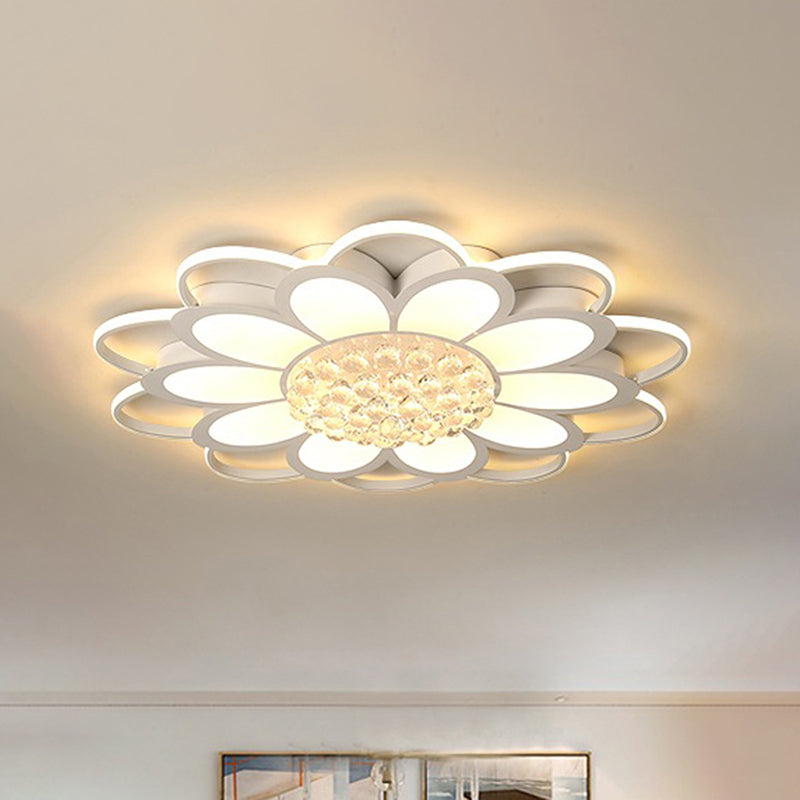 20.5"/27"/31.5" W LED Crystal Flush Light Simple White Floral Living Room Flush Mount Lamp in Warm/White/3 Color Light Clearhalo 'Ceiling Lights' 'Close To Ceiling Lights' 'Close to ceiling' 'Flush mount' Lighting' 261949