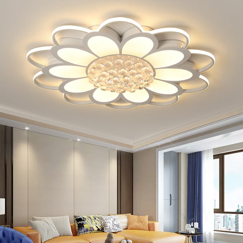 20.5"/27"/31.5" W LED Crystal Flush Light Simple White Floral Living Room Flush Mount Lamp in Warm/White/3 Color Light Clearhalo 'Ceiling Lights' 'Close To Ceiling Lights' 'Close to ceiling' 'Flush mount' Lighting' 261950