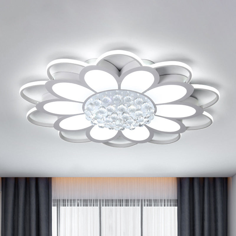 20.5"/27"/31.5" W LED Crystal Flush Light Simple White Floral Living Room Flush Mount Lamp in Warm/White/3 Color Light White 39" White Clearhalo 'Ceiling Lights' 'Close To Ceiling Lights' 'Close to ceiling' 'Flush mount' Lighting' 261951