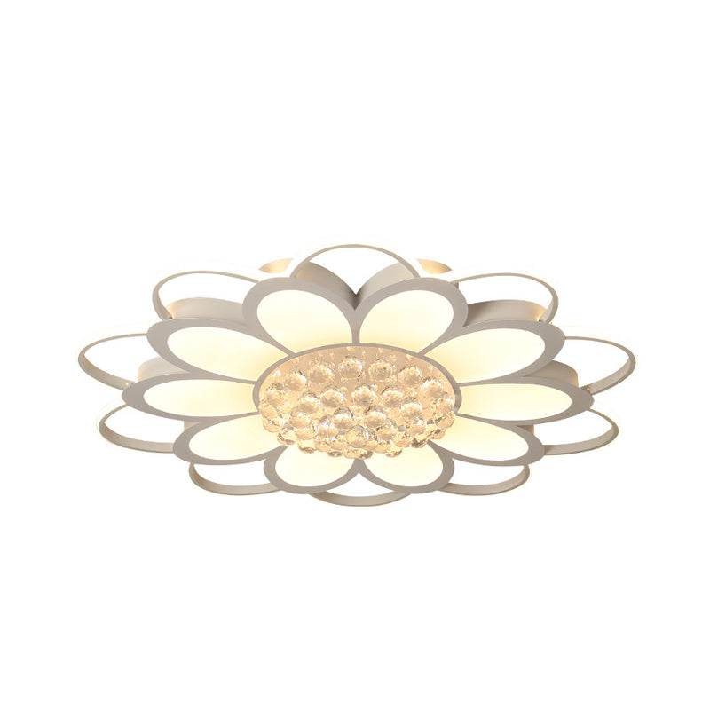 20.5"/27"/31.5" W LED Crystal Flush Light Simple White Floral Living Room Flush Mount Lamp in Warm/White/3 Color Light Clearhalo 'Ceiling Lights' 'Close To Ceiling Lights' 'Close to ceiling' 'Flush mount' Lighting' 261952