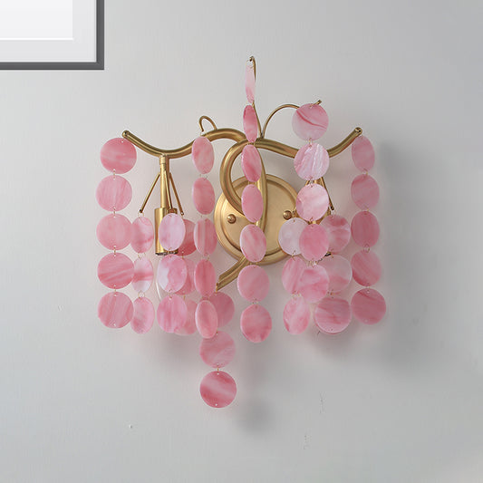 Branch Design Bedroom Wall Lighting Blue/Pink Glass 2 Lights Modern Style Wall Lamp with Open Bulb Pink Clearhalo 'Modern wall lights' 'Modern' 'Wall Lamps & Sconces' 'Wall Lights' Lighting' 261955