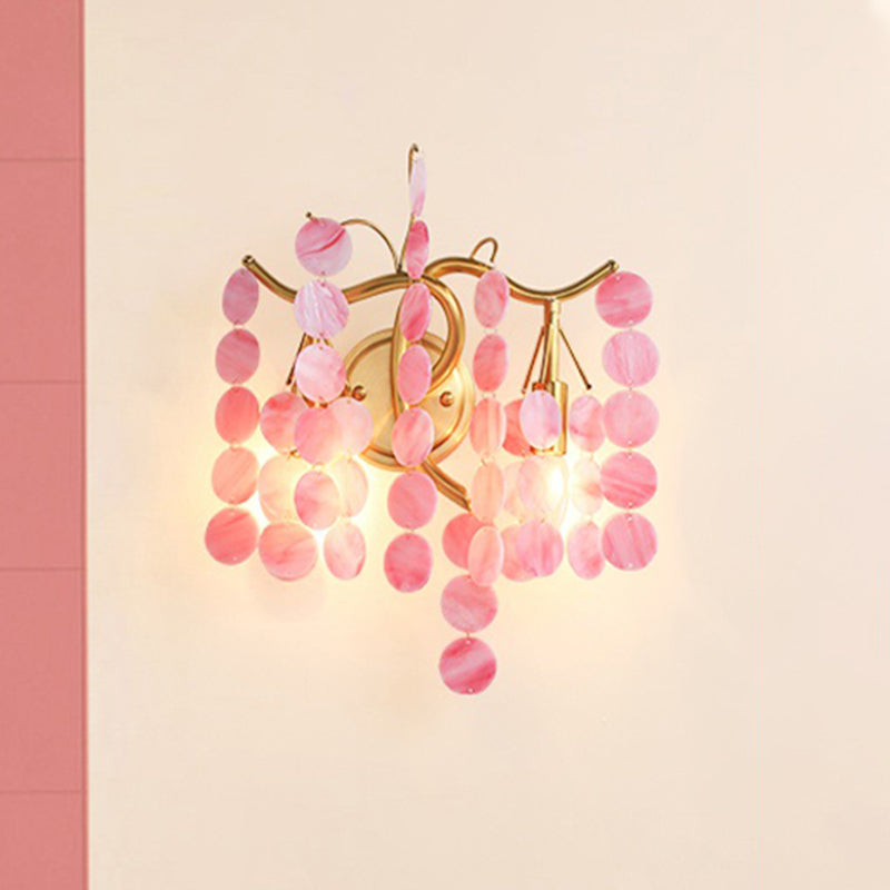 Branch Design Bedroom Wall Lighting Blue/Pink Glass 2 Lights Modern Style Wall Lamp with Open Bulb Clearhalo 'Modern wall lights' 'Modern' 'Wall Lamps & Sconces' 'Wall Lights' Lighting' 261956