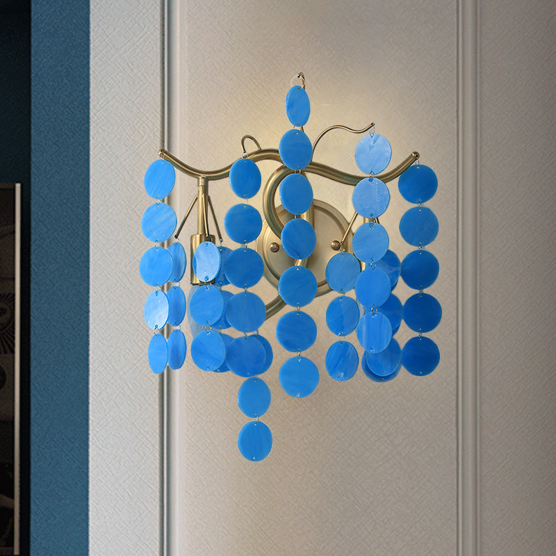 Branch Design Bedroom Wall Lighting Blue/Pink Glass 2 Lights Modern Style Wall Lamp with Open Bulb Blue Clearhalo 'Modern wall lights' 'Modern' 'Wall Lamps & Sconces' 'Wall Lights' Lighting' 261960