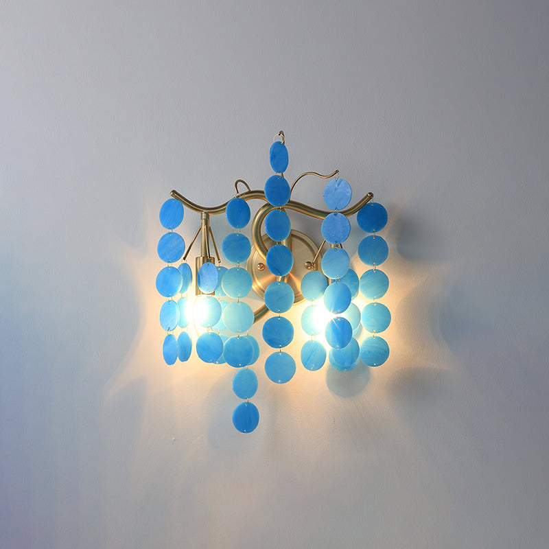 Branch Design Bedroom Wall Lighting Blue/Pink Glass 2 Lights Modern Style Wall Lamp with Open Bulb Clearhalo 'Modern wall lights' 'Modern' 'Wall Lamps & Sconces' 'Wall Lights' Lighting' 261961